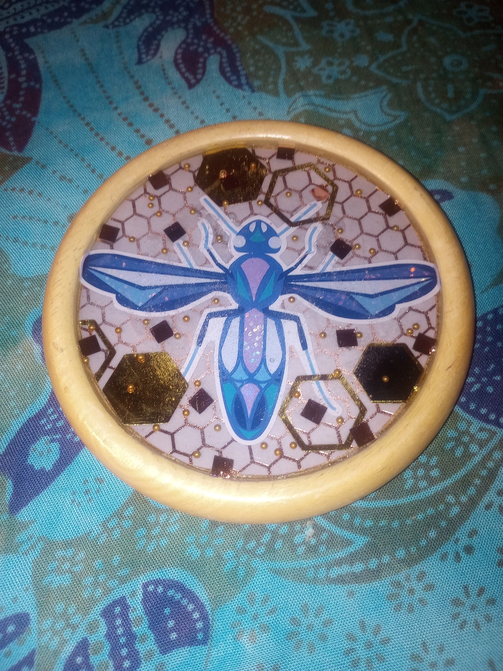 Blue, Purple And Gold Geometric Bee Coaster Art- One Of A Kind
